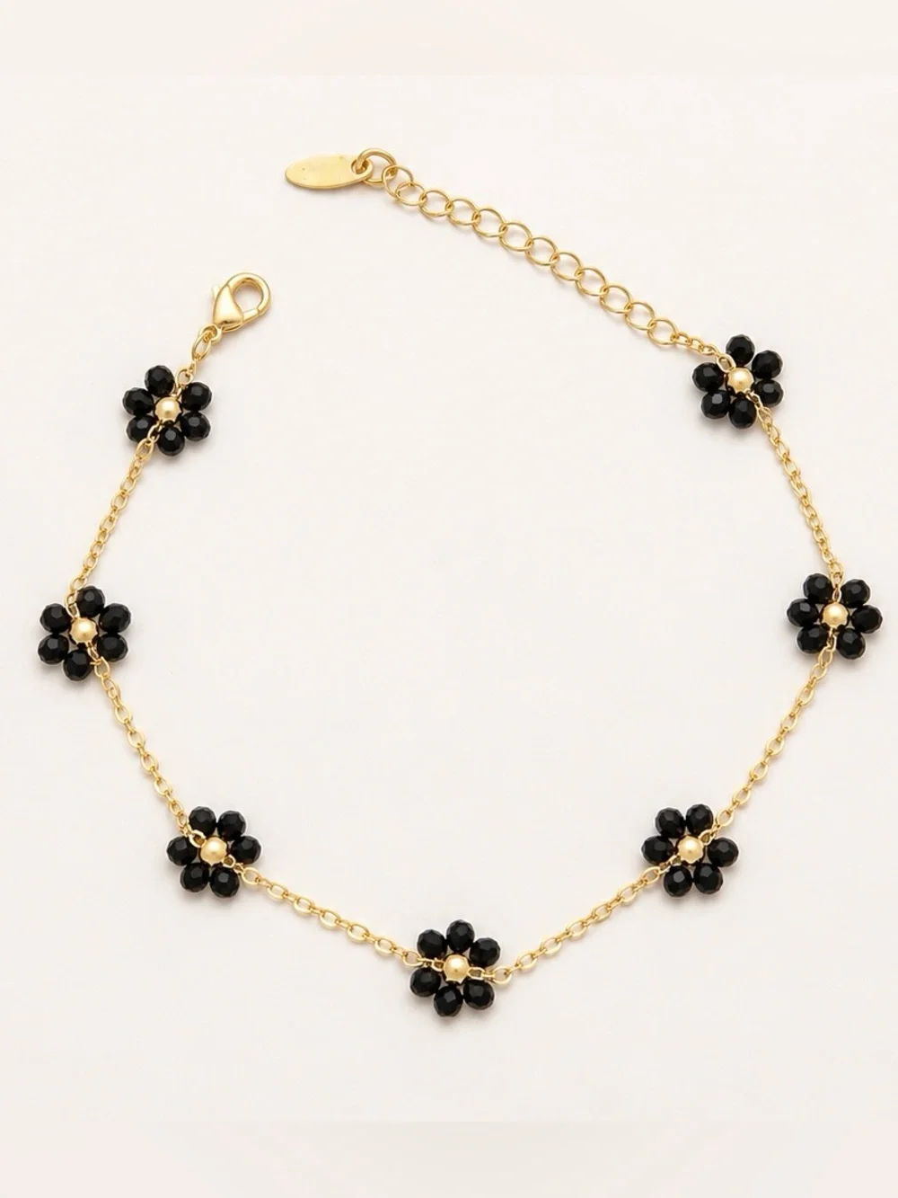 3/$40! Black Crystal Flower 14k Gold Plated Anklet Water Resistant Summer